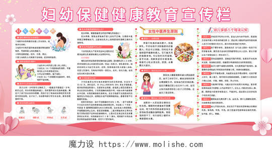 粉红色卡通妇幼保健健康教育宣传栏